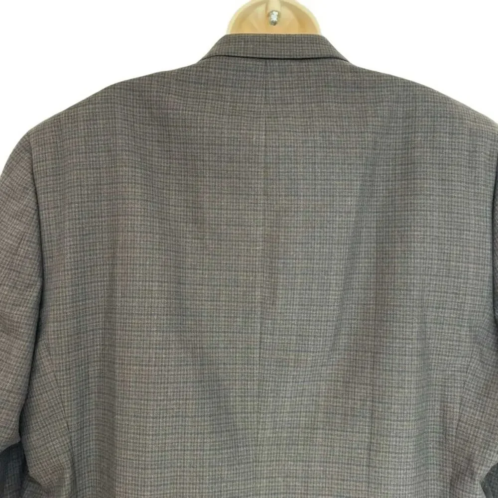 Chaps Brown Plaid Suit Jacket Blazer Lined Single Breast Two Button sz 46 R